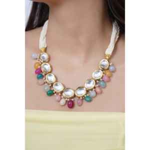 Kundan <b>Necklace</b> <b>Set</b> with Multicolor Beads and Earrings Traditional Handmade Indian Jewelry for Women <b>Bridal</b> and Festive Wear - Product Image 2
