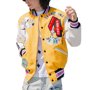 Veste universitaire High Street pour hommes européens/américains automne imprimé 100% coton bouton de corne poche double couche Baseball - Product Image 5