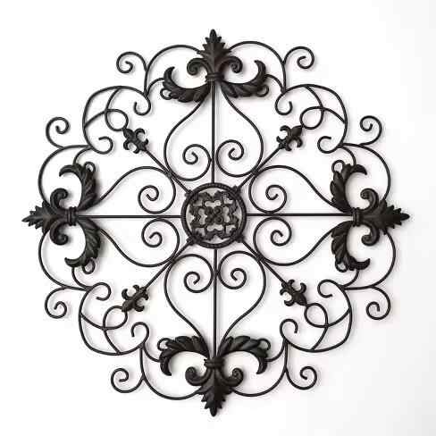 Rustic Home Decor Luxury Metal Handmade Flower Ornaments Hanging Scrolled Circular Wire Iron Wall Scroll Wall Art Decoration