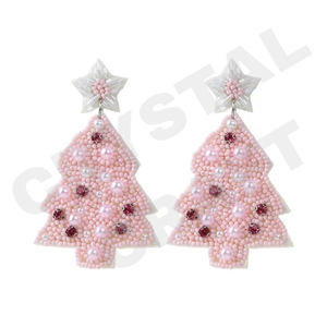 Pendientes de cuentas rosas de árbol de Navidad para mujer, color patriótico naranja, blanco y azul para bodas o días conmemorativos - Product Image 1