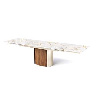 Yoroi Modern Minimalist Extendable Oval Dining <b>Table</b> <b>Matt</b> Pearl Beige with Sintered Stone Top Assembled Marble Design - Product Image 1