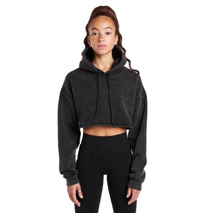 Sweat à capuche surdimensionné pour femmes 100% coton Croptop sweats à capuche pour l'hiver - Product Image 2