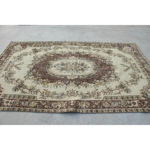 Vintage Large Rug 6x9.7 ft, <b>Brown</b> Green Moroccan Rug <b>Wool</b> - Product Image 2