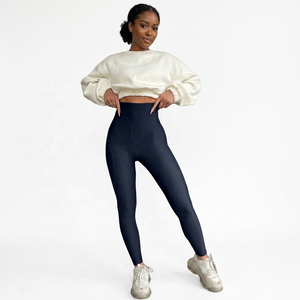 Leggings de yoga taille haute moulants, couleur unie noire, en Spandex/Nylon, respirants et légers - Product Image 3
