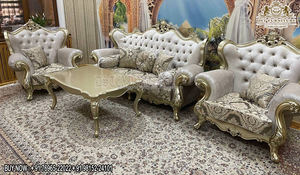 Conjunto de sofás de estilo antiguo indio para sala de estar, conjunto de sofás tallados de madera maciza europea de 7 plazas - Product Image 5