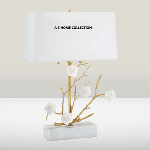 Aspecto elegante Ramas chapadas en oro y flores de color blanco Diseñador de mesa y lámpara de pie Fiestas y suministro de decoración de Resort - Product Image 1