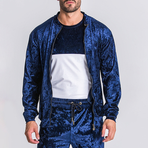 Wholesale Men Velvet <b>Tracksuit</b> Customized Logo Printing High Quality Light Weight Professional Men <b>Tracksuit</b> In Solid Color - Product Image 5
