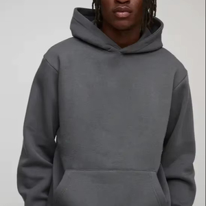 Sweat à capuche gris uni personnalisable pour homme, coupe oversize, hiver, imprimé, brodé, teint uni, respirant, tricoté en polyester/coton - Product Image 1
