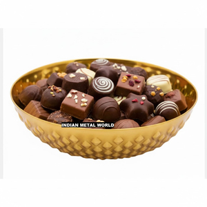 Bol de service en métal doré au design moderne, élégant bol décoratif pour le chocolat, pour les fournisseurs de vaisselle d'hôtel et de restaurant - Product Image 3