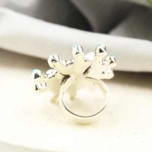 Bague ajustable en argent sterling 925 avec turquoise et perle faite à la main-Bijoux de déclaration pour femme - Product Image 3