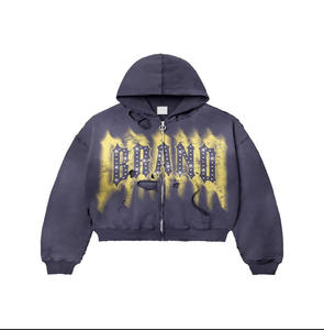 Derniers modèles de sweats à capuche d'hiver lourds lavés à l'acide ZipUp Sweats à capuche sérigraphiés à bas prix - Product Image 2