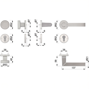 Juego de Manijas de Puerta en Forma de U de Aluminio F1 PZ 58/42KV/42KVS/1400 Izquierda/Derecha Plana D/K HOPPE - Product Image 3
