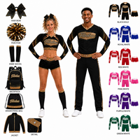 Ensemble d'uniformes de cheerleading personnalisés pour hommes et femmes, noir et or, avec strass, haut court à col en V, shorts et pantalon, tenue d'équipe de cheerleading