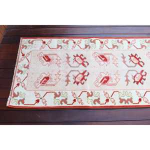 Tapis turc vintage 2,3x9,5 pi (70x290 cm), tapis à carreaux blancs - Product Image 4