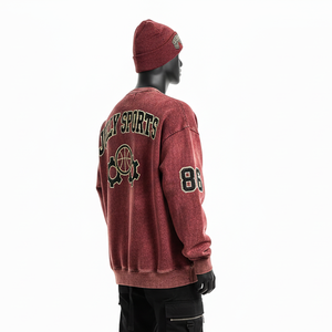 Sudadera para Hombre, Estilo Desgastado, de Algodón Cepillado, Color Granate Lavado, con Bolsillo Delantero, Logotipo Estampado, Estilo Básico - Product Image 5