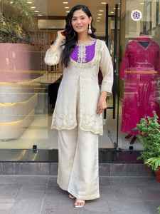 Vêtements occasionnels attrayants en soie romaine avec séquence de codage brodée Kurti et pantalon Achats en ligne au tarif de gros - Product Image 5