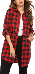 Chemise en flanelle à coupe régulière pour femmes en coton de haute qualité à manches longues, col tournant, bouton décontracté et écologique, respirant - Product Image 3