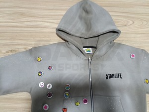 Designs de bouchons de bouteille brodés personnalisés, hiver, numérique, 100% coton, lavage à l'acide, molleton français surdimensionné, fermeture éclair, strass de haute qualité - Product Image 6