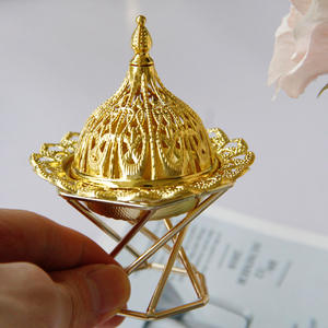 Quemador árabe Bakhoor Quemadores de metal clásicos Flor de latón y hoja Adjuntar Quemadores de incienso de diseño de lujo - Product Image 4