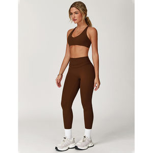 Ensemble de vêtements de sport pour femmes OEM, hiver, côtelé, uni, respirant, écologique, séchage rapide, spandex/polyester, fitness, entraînement, gym - Product Image 2