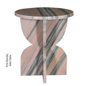 Table de chevet ronde en marbre rose, moderne, faite à la main avec une base sculpturale artistique, mobilier de luxe pour chambre à coucher et salle à manger - Product Image 1