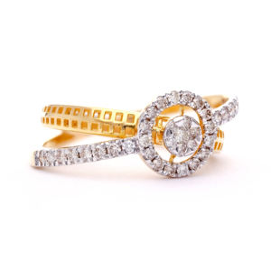 Anillo Cruzado de Oro de Dos Tonos de Lujo con Halo Redondo, Anillo de Compromiso para Mujer - Product Image 5