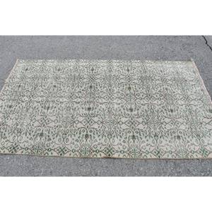 Alfombra turca Vintage área grande 3,7X6,7 pies lana hecha a mano verde blanco Patchwork diseño Rectangular pasillo látex para decoración de habitación - Product Image 3