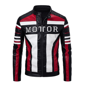 Chaquetas de moto de carreras de piel sintética con cuello levantado para hombre, chaqueta cortavientos transpirable para hombre - Product Image 1