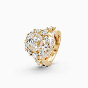 Anillo llamativo de estilo Art Déco con diamante cultivado en laboratorio de 3.14 quilates, corte redondo, en oro amarillo, blanco y rosa de 9 quilates. - Product Image 2