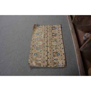 Tapis turc Vintage classique Beige bleu 1.7 X 2.6ft Patchwork Design laine matériel Latex support pour salon chambre d'adolescent - Product Image 1