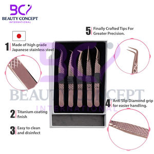 Pince à épiler pour extension de cils en acier inoxydable, couleur or rose, droite, courbée, 45, 90 degrés - Product Image 2