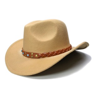 Sombrero de vaquera de cuero de gamuza genuina de calidad superior con trenza de ala ancha estilo vaquero occidental talla única para 54cm Casual aplicable - Product Image 4