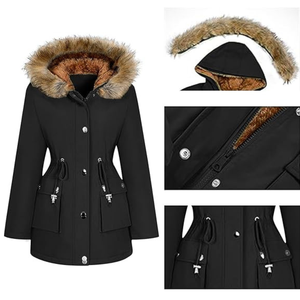 เสื้อกันหนาวขนยาวมีฮู้ดสำหรับผู้หญิง, เสื้อแจ็คเก็ตขนสัตว์ฤดูหนาว - Product Image 5