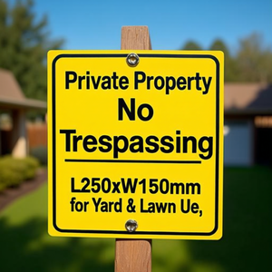 Private Property/<b>No</b> <b>Trespassing</b> Yellow Black Plastic <b>Sign</b> L250xW150mm for Yard & Lawn Use - Product Image 2