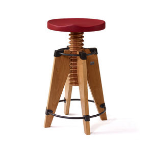 Tabouret de bar en bois Burgu, rouge, hauteur réglable, assise en bois massif, pieds en métal, options de couleur pour la maison et le bureau - Product Image 1