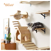 Arbre à chat mural en forme de patte rose moderne ensemble de 3 pièces avec corde en sisal lit hexagonal meubles muraux en bois pour chat griffoir pour chat