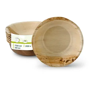 750Ml Large Round Palm Leaf Fruit Salad Palm Leaf Bowls For Salad Bar And Healthy Food Service - 200 pcs/carton - Product Image 1