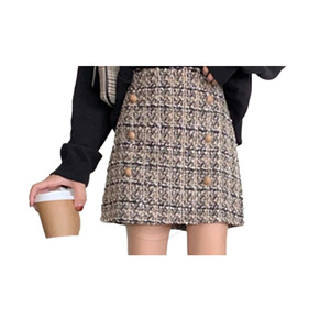 ขนาดบวกโรงเรียนหญิงสูงเอวกระโปรงสตรีชุดกระโปรงแฟชั่นที่กําหนดเอง Tweed ลายสก๊อตสั้นสายมินิสีดําถักกระโปรงเกาหลี - Product Image 1