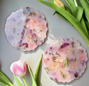 ชุดถาดรองแก้วทำด้วยมือทำจากเรซินสีขาวธรรมชาติที่ไม่ซ้ำใครดีไซน์รูปแม่มุก - Product Image 1