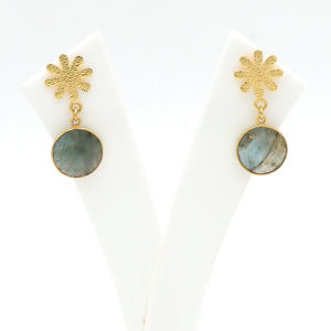 Pendientes colgantes de flor redonda de labradorita DUA, joyería de declaración de boda chapada en oro de 18 quilates de latón a la moda - Product Image 2