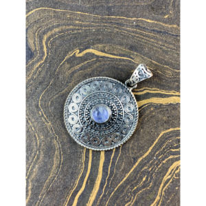 Handmade Designer Jewelry-Platinum <b>Moonstone</b> <b>Pendant</b> Turquoise Amethyst Onyx Inlaid Bezel Setting Rose Gold Religious Charms - Product Image 1