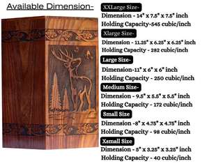 Urna de palisandro hecha a mano para cenizas humanas Diseño de ciervo Cremación personalizada para cenizas Hecho a mano Grande - Product Image 5