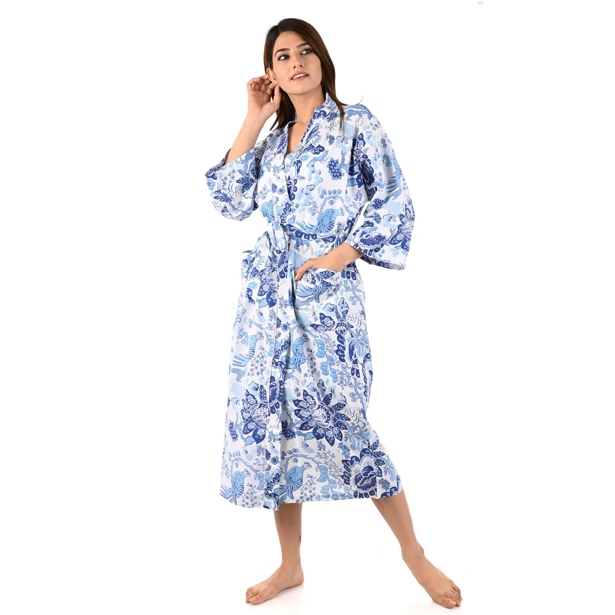Bellissimo cotone stampato Night Wear accappatoio Kimono Beachwear Bikini Cover Up Robe