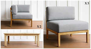 Amplio sofá seccional para exteriores en forma de L con tela resistente a la intemperie, cojines gruesos de color beige y mesa de centro a juego - Product Image 5