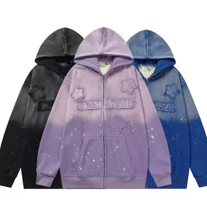 Custom French Terry Vintage Acid Wash Embroidery Unisex Zip Hoodies <b>Drop</b> Shoulder <b>Sun</b> Faded Zipper 100% Cotton Quick Dry - Product Image 2