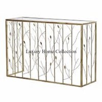 Table Console Antique Élégante Fabriquée à la Main Design Luxueux Placage Brillant Couleur Or Avec Fourniture en Forme de Rectangle Supérieur Personnalisé