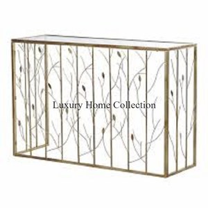 Mesa de consola hecha a mano con estilo antiguo Diseño lujoso Chapado brillante de color dorado con suministro de forma de rectángulo superior personalizado - Product Image 2