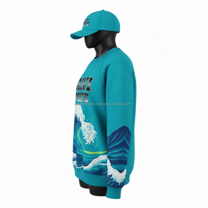 Sweat-shirt pour femme en coton et polyester, imprimé vagues océaniques vertes, manches personnalisées avec logo brodé, sweat-shirt respirant pour femme - Product Image 3