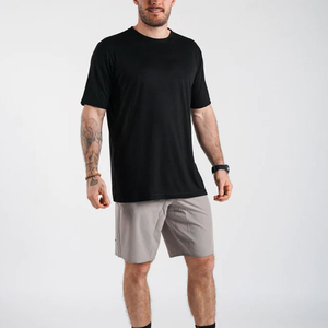 เสื้อยืดคอกลมสีดำคุณภาพสูง พิมพ์โลโก้ได้ 95% ผ้าฝ้าย 5% ผ้าสแปนเด็กซ์ เหมาะสำหรับออกกำลังกาย ฟิตเนส เทรนนิ่ง เสื้อยืดเปล่าสำหรับผู้ชาย - Product Image 4