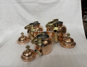 Ensemble de théière/caféière en cuivre martelé à la main de qualité export premium, bouilloire de luxe moderne, poignées et bec verseur résistants à la chaleur et écologiques - Product Image 4